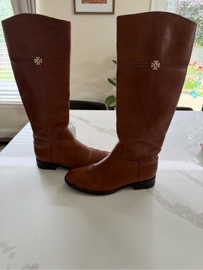 Tory Burch Jolie Riding Boots Pebbled Leather- Rustic Brown Size 9 Retail $495